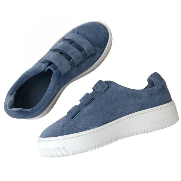 SANDRO Anita blue suede leather 3 strap low top sneakers shoes bleu denim 36 NEW - Picture 7 of 7